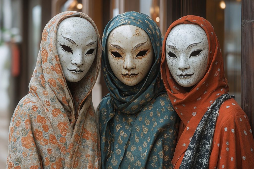 Les masques hyottoko et okame dans le prêt-à-porter