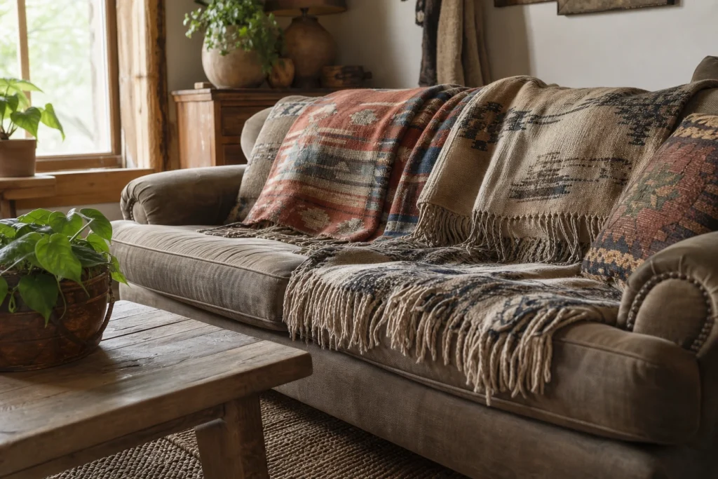 Plaids à franges western : la touche chaleureuse et cosy qui transforme un canapé